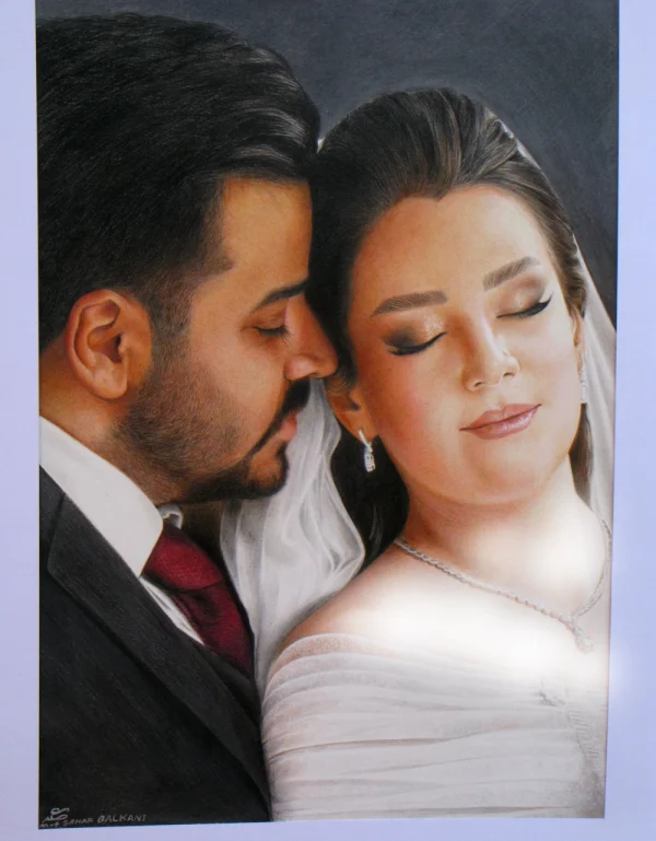 order-colored-pencil-technique-p1a سفارش نقاشی تکنیک مدادرنگی دو چهره عروس و داماد