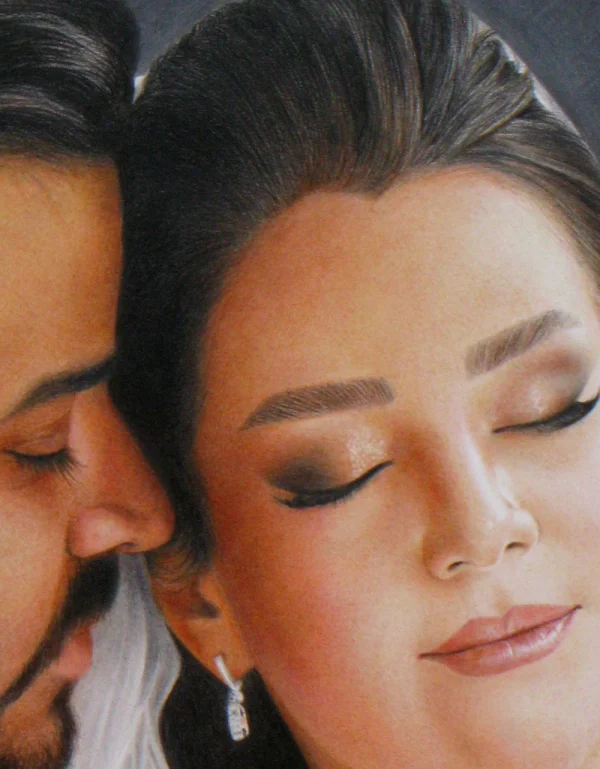 order-colored-pencil-technique-p3a نمای نزدیک دوم سفارش نقاشی تکنیک مدادرنگی دو چهره عروس و داماد