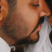 order-colored-pencil-technique-p4a نمای نزدیک سوم سفارش نقاشی تکنیک مدادرنگی دو چهره عروس و داماد